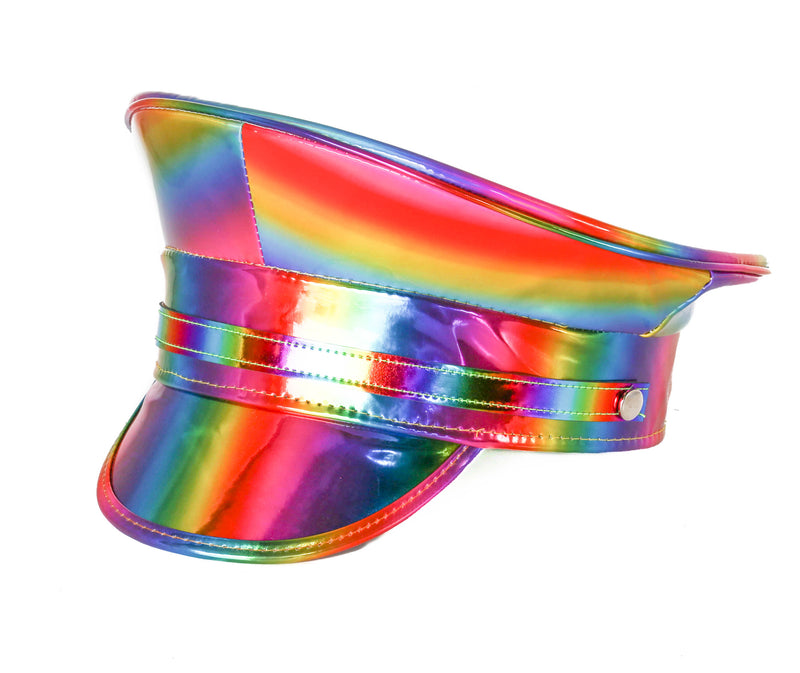 Holographic Rainbow Banded Captain Hat