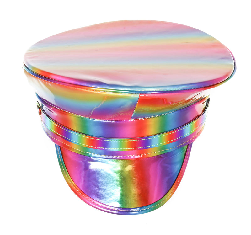 Holographic Rainbow Banded Captain Hat