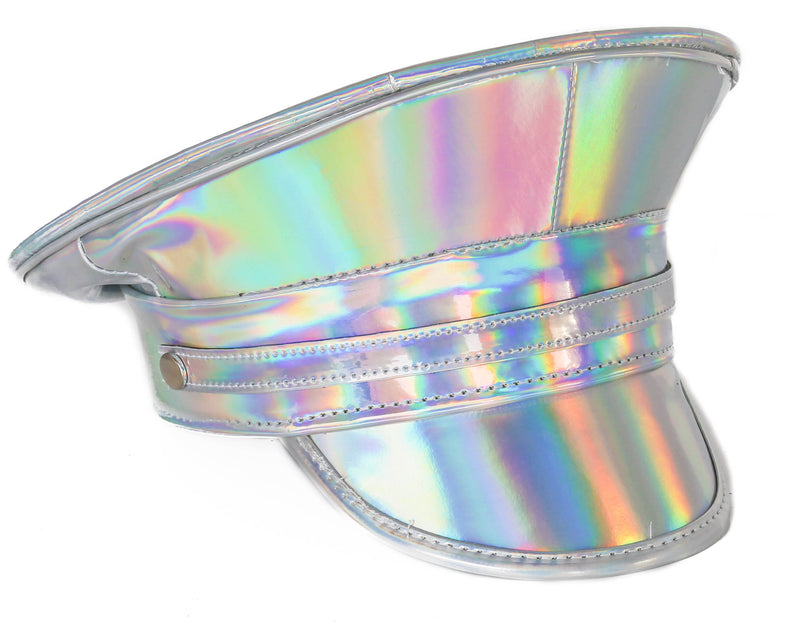 Silver Holographic Rainbow Banded Captain Hat