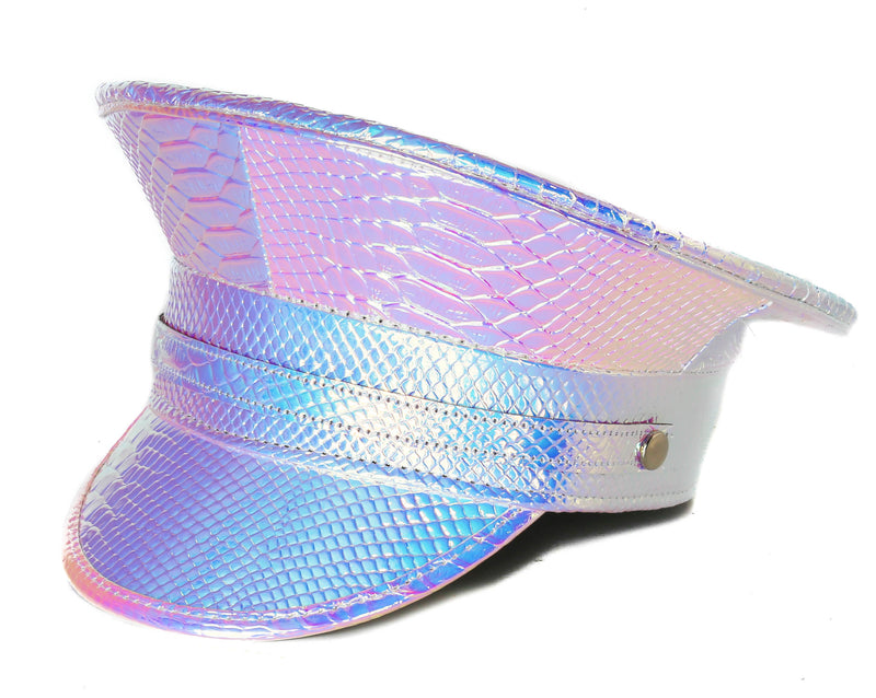 Snake Holographic Rainbow Banded Captain Hat