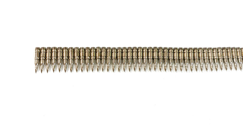 Full Nickel M16 .223 Caliber Bullet Belt Nickel Shell Nickel Tips Nickel 'X' Link