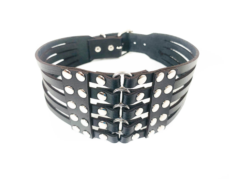 5 Strap Ring Leather Choker Wide Collar