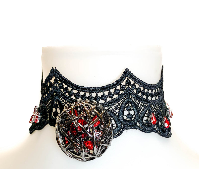 Victorian Lace Choker With Siam Stone Collar