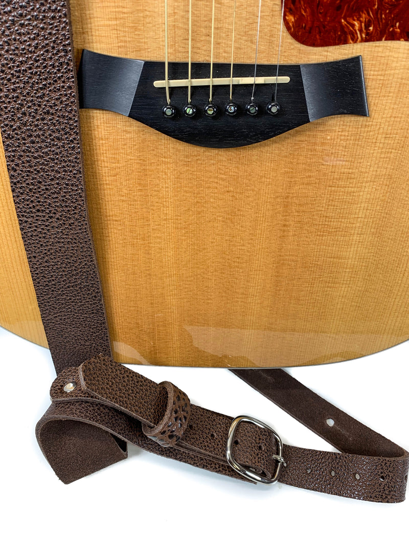 Brown Pebbled Genuine Leather Guitar Strap