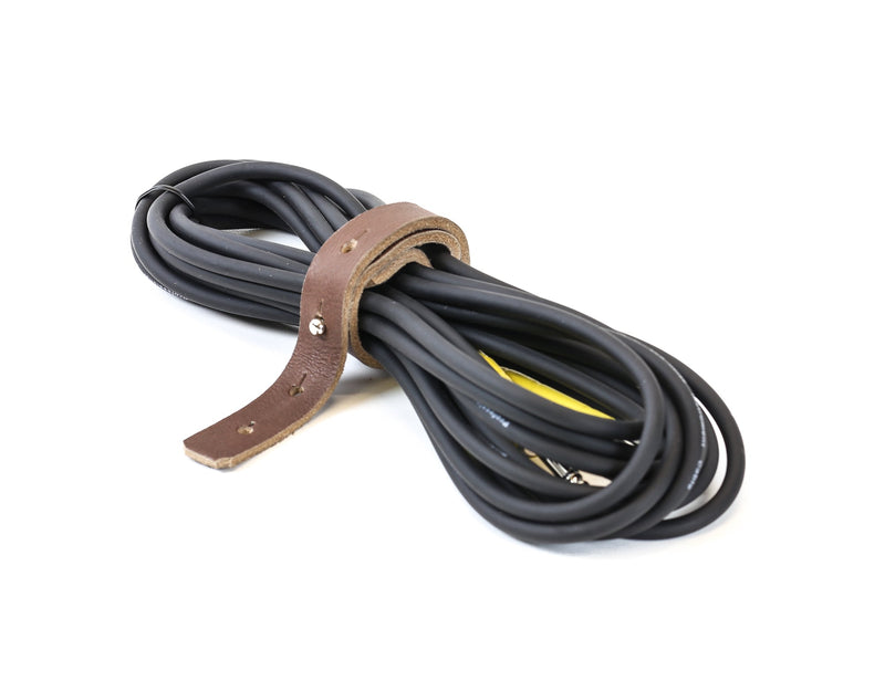 Leather Guitar Cable Mixer Cable Organizer Tie Brown