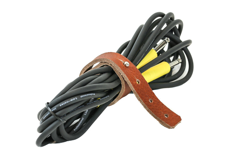 Leather Guitar Cable Mixer Cable Organizer Tie Tan