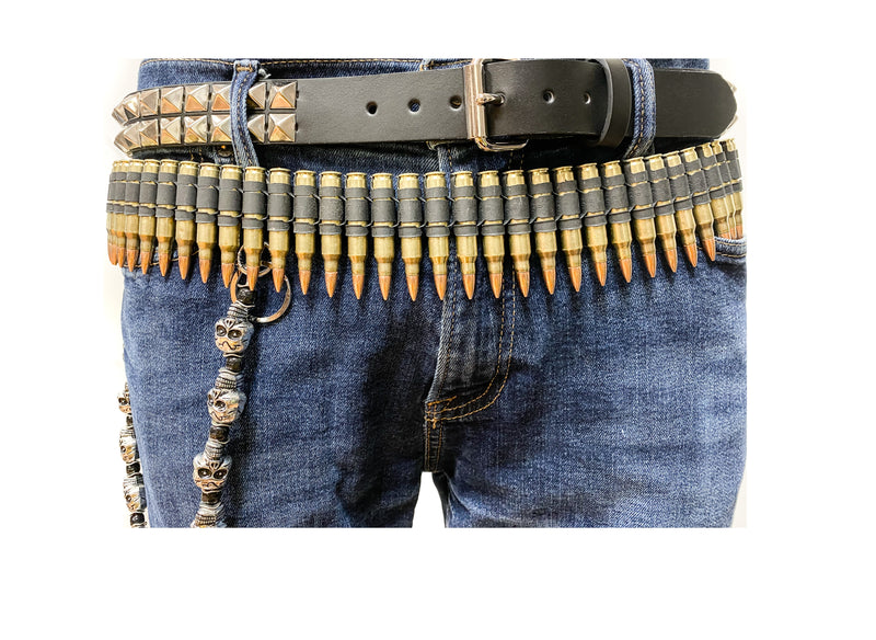42 M16 .223 bullet belt - Brass Shell Copper Tips Gun Metal Link