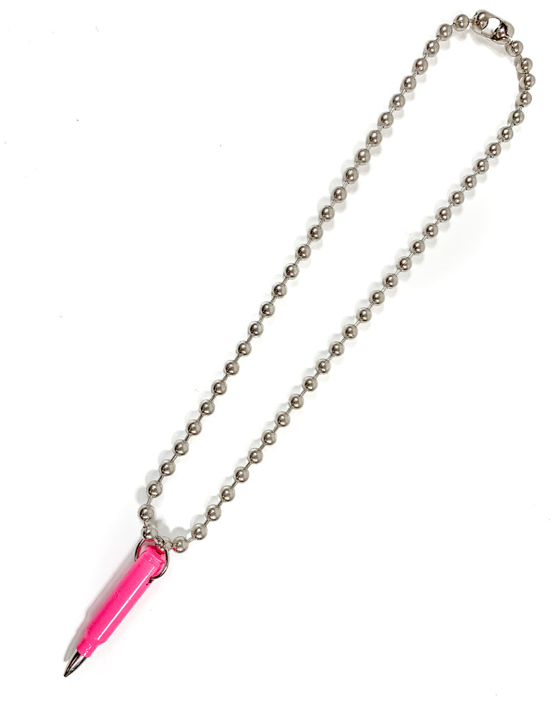 M16 2 1/4" Large Real Pink Shell Nickel Tips Ball-chain Pendant