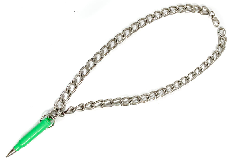M16 2 1/4" Large Real Green Shell Nickel Tips Steel Chain Pendant