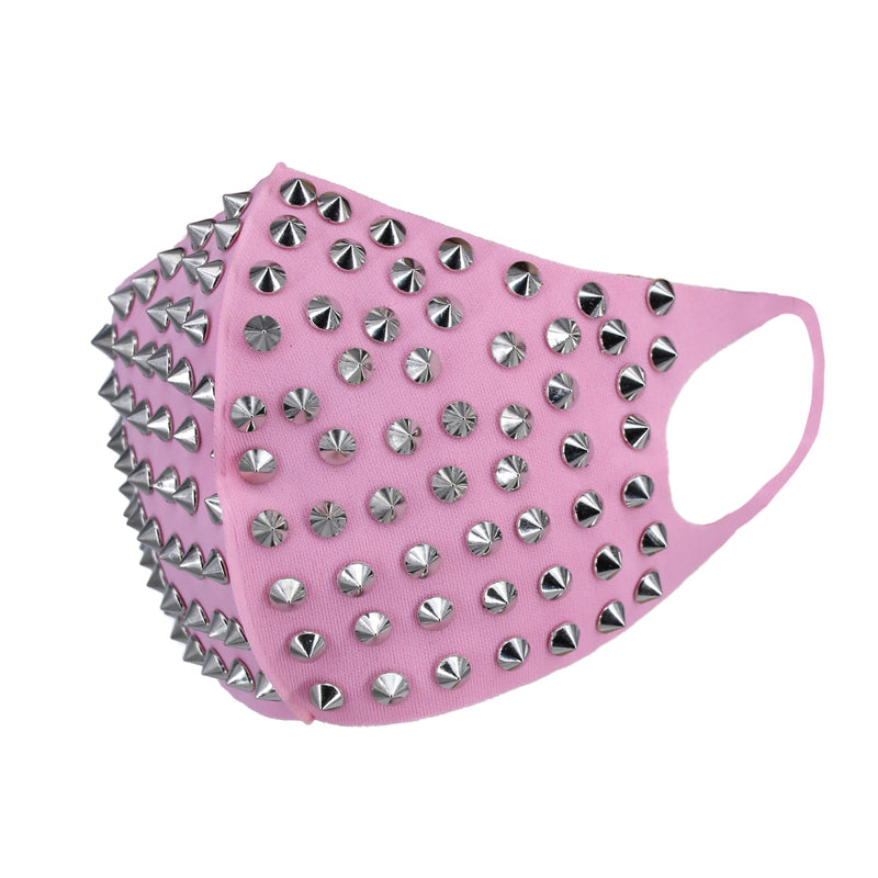 Pink Cone Studded Face Mask Mouth Cover Face Cover Mask With Filter Pocket