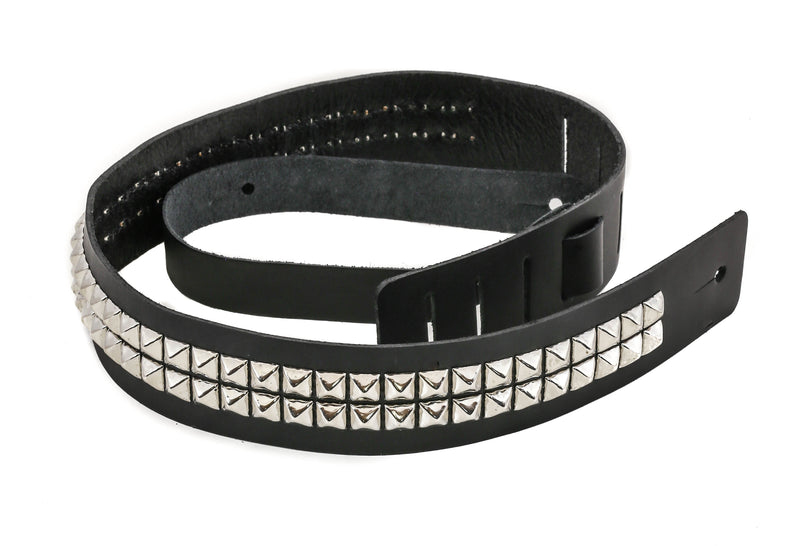 Two Row Pyramid Studded Genuine Leather Guitar Strap