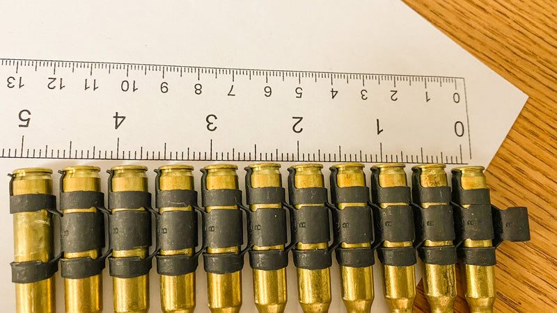 42" M16 .223 bullet belt - Brass Shell Copper Tips Gun Metal Link 91 bullet