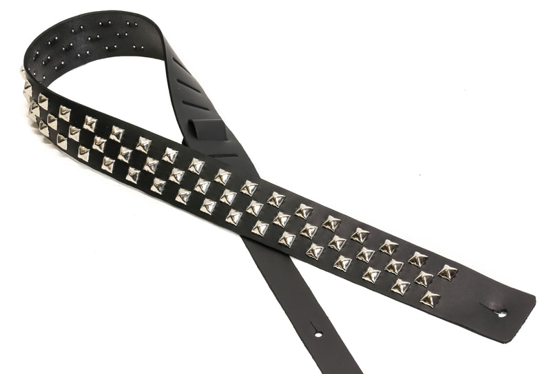 Checkered Pyramid Studded Genuine Leather Guitar Strap