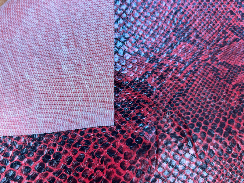 Red Snake Skin Leather Like Synthetic Fabric