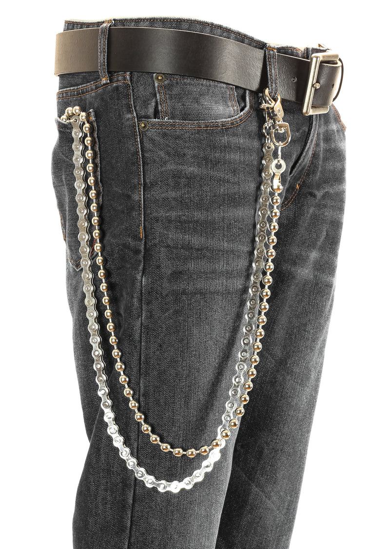 2 Strand Bikers Heavy Duty Metal Jean Wallet Bicycle and Ball Chain
