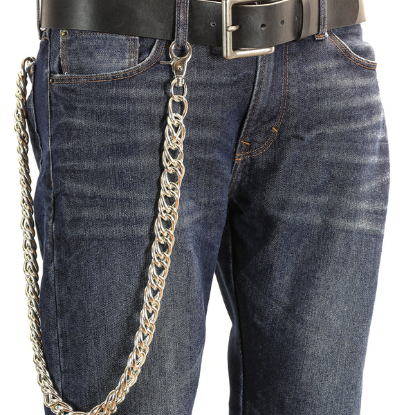 Men Long Metal Wallet Chain Pewter Gunmetal Jeans Big Strong Spike Charm  Biker Accessory
