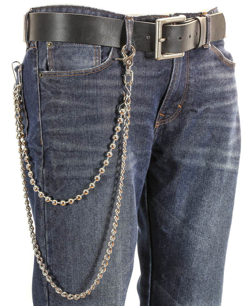 2 Stand Thin and Ball Bikers Trucker Heavy Duty Metal Jean Wallet Chain