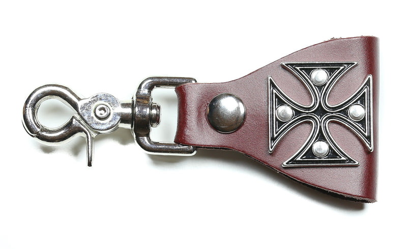 Large Iron Cross Leather Bikers Dual Key Holder