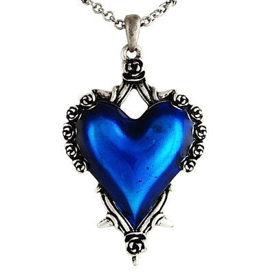 Blue Heart With Roses And Thorns Necklace