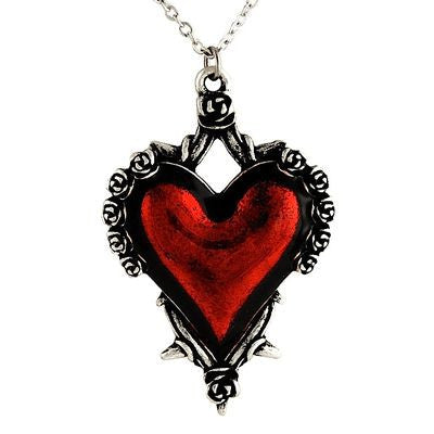 Red Heart With Roses And Thorns Necklace