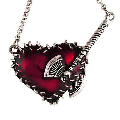 Red Heart With Spikes And Ax Necklace