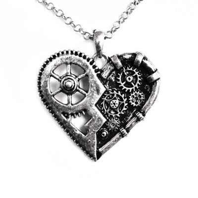 Steampunk Gear Mechanical Broken Heart Necklace