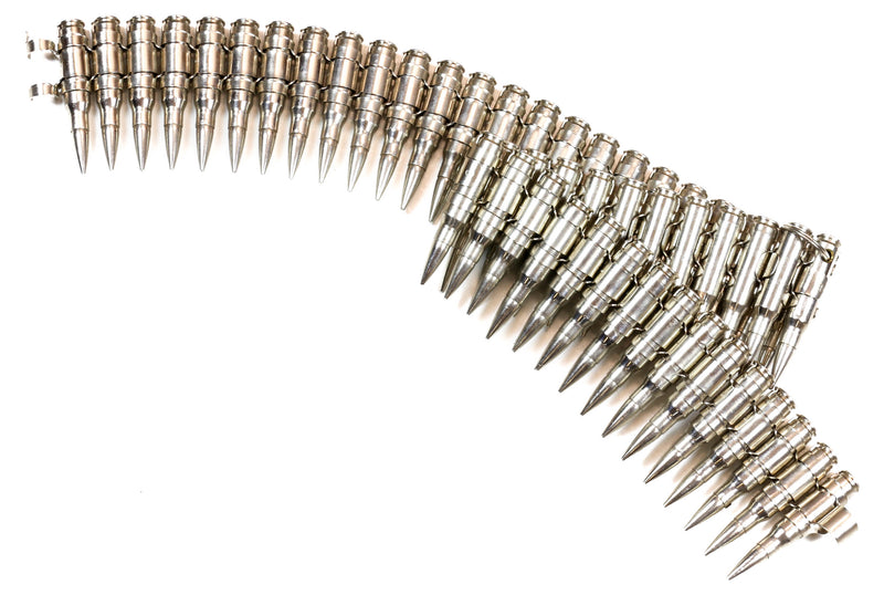 Full Nickel 3" Real Bullet Belt .308 Caliber Nickel Shell Nickel Tips  M60 Nickel Link
