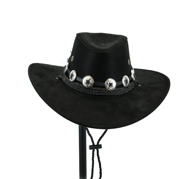 Conch Western Cowboy Hat Conch Rope Band Wide Brim Cowgirl Jazz Cap Wool Blend