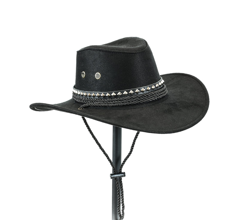 Studded Western Cowboy Hat Conch Rope Band Wide Brim Cowgirl Jazz Cap Wool Blend