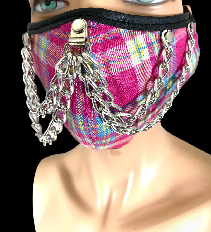 Plaid Chain Punk Style Mask