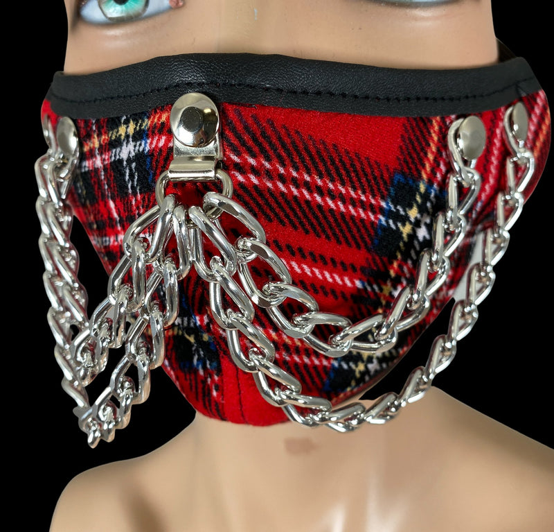 Plaid Chain Punk Style Mask