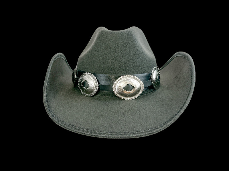 Cowboy Hat  Wide Brim Bright Nickel Oval  Conch Western Leather Band