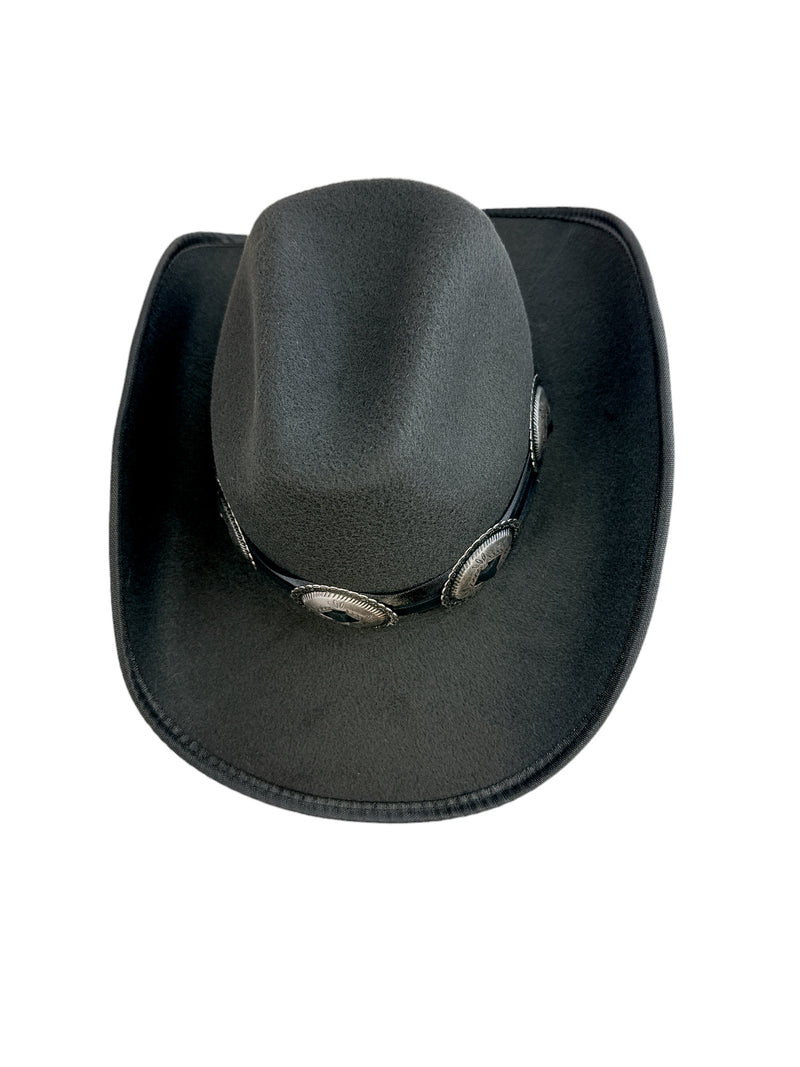 Cowboy Hat  Wide Brim Antique Silver Oval  Conch Western Leather Band
