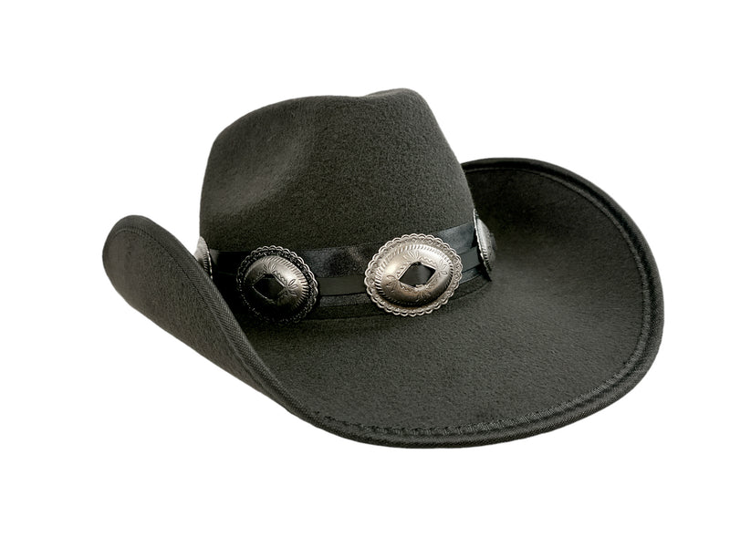 Cowboy Hat  Wide Brim Antique Silver Oval  Conch Western Leather Band