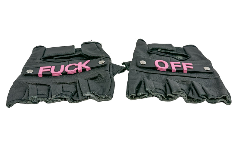 Fuck Off Fingerless Leather Gloves Pink