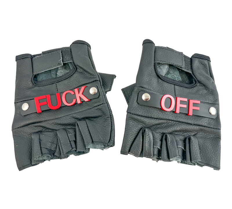 Fuck Off Fingerless Leather Gloves Red