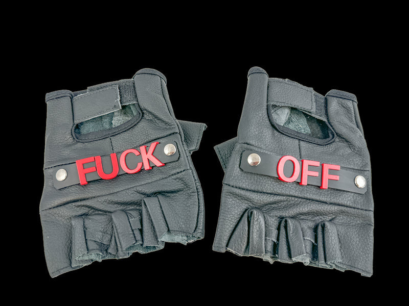 Fuck Off Fingerless Leather Gloves Red