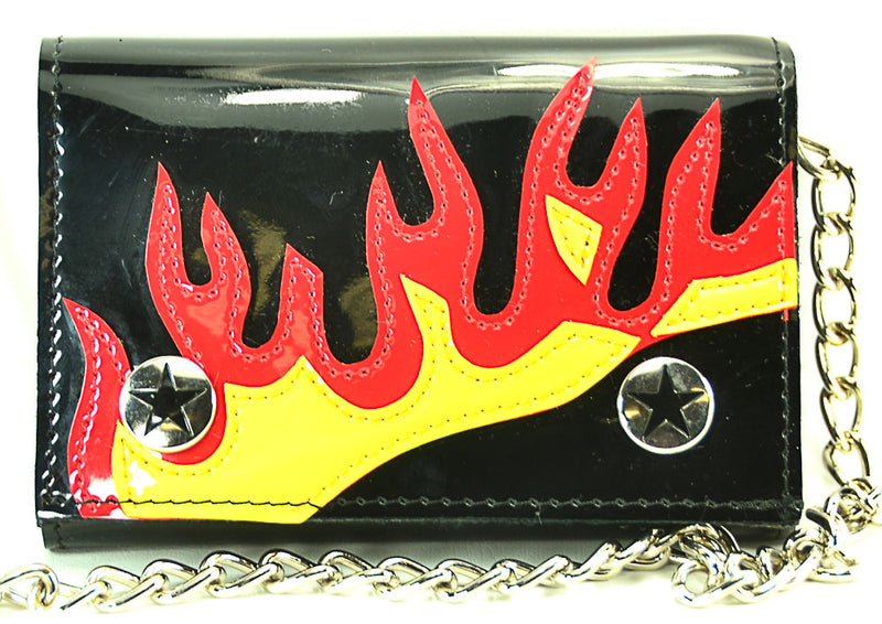 FLAME PATCHED PATENT WALLET