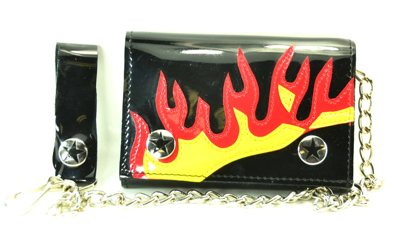 FLAME PATCHED PATENT WALLET