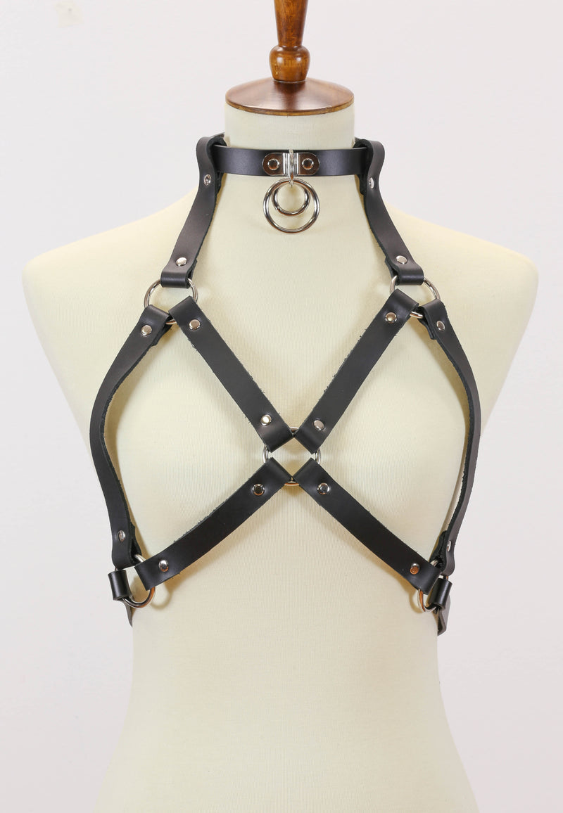 Chest Harness With Bondage Double Ring Choker