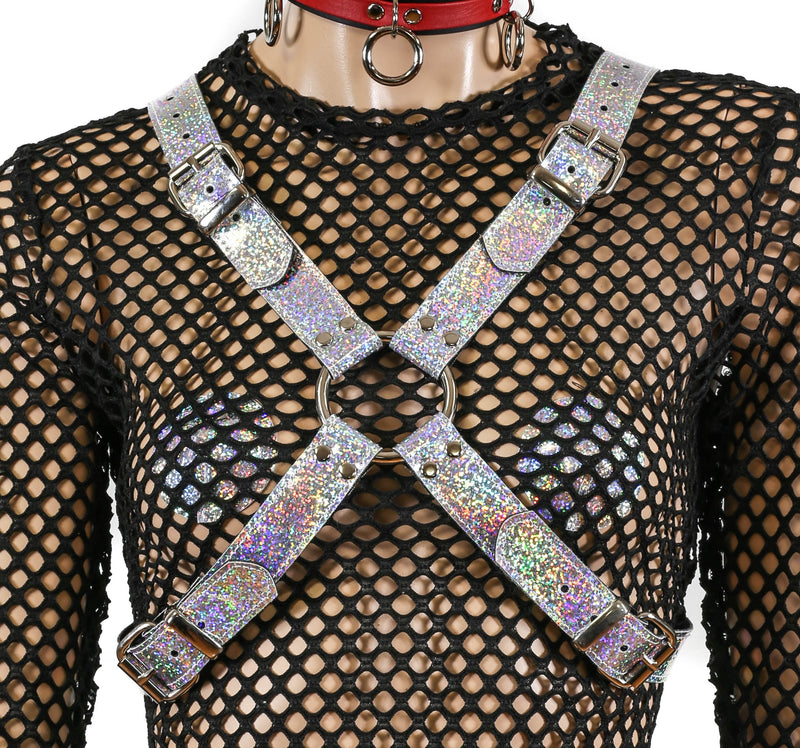 Glitter Cross Buckle Missy  'X' Harness Vegan Leather Harness