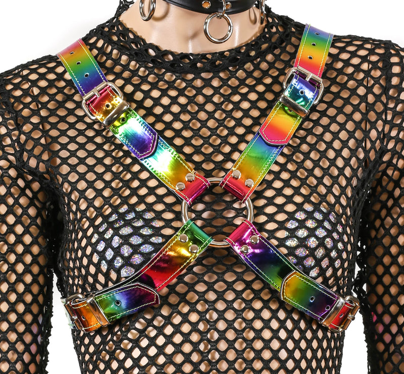 Multi Rainbow Cross Buckle Missy  'X' Harness Vegan Leather Harness