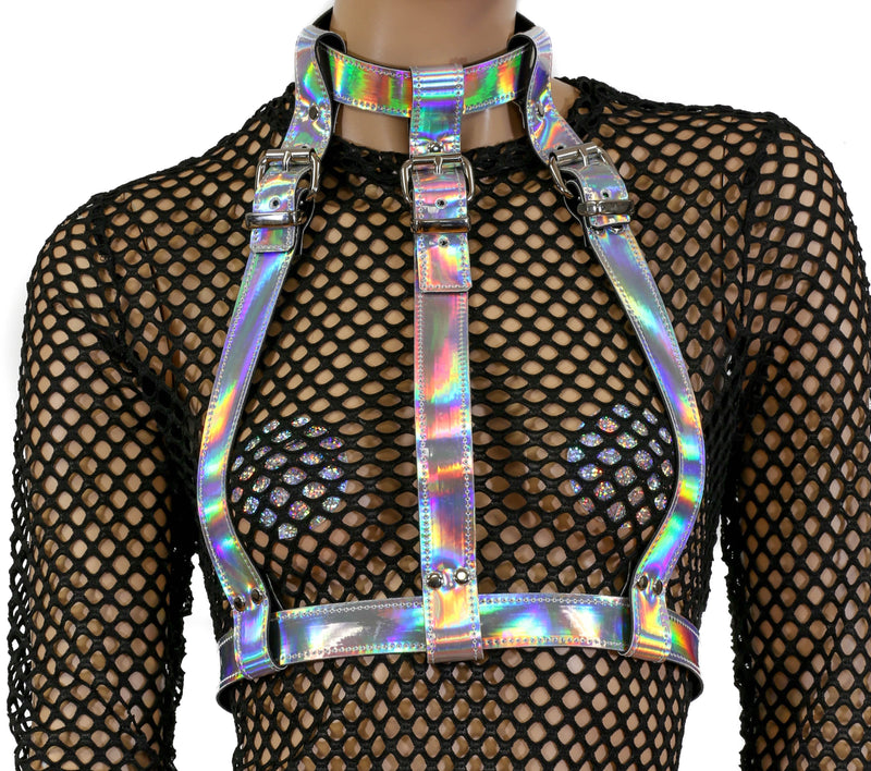 Silver Rainbow 3 Strap Suspender Style Vegan Leather Harness Multi Options