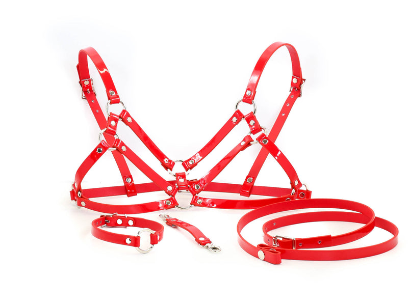 Red Bra Straps  Style Vegan Leather Harness With Belt