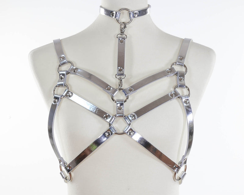 Silver  Bra Straps  Style Vegan Leather Harness