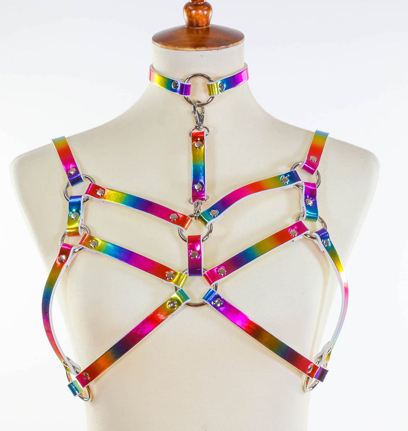 Multi Rainbow Bra Straps  Style Vegan Leather Harness