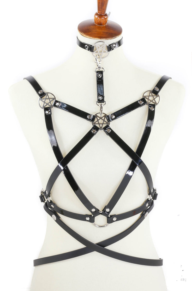 BLACK Pentagram Style Vegan Leather Harness