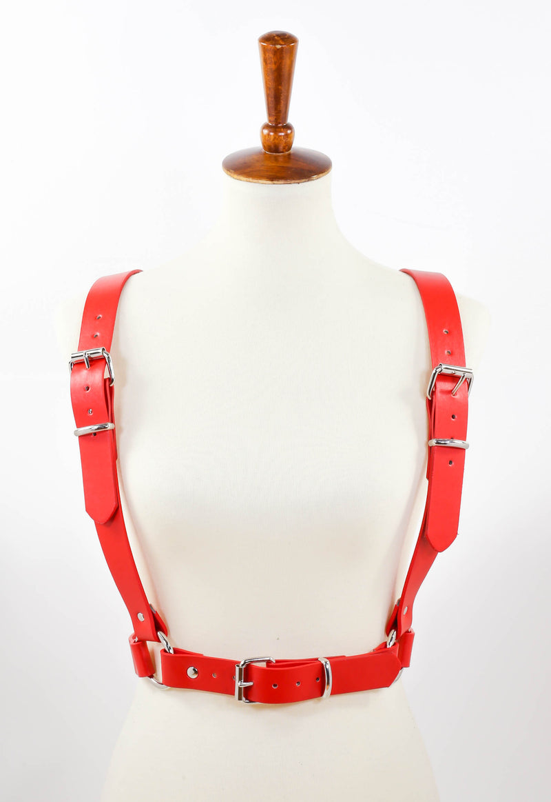 Red Suspender Style Vegan Leather Harness