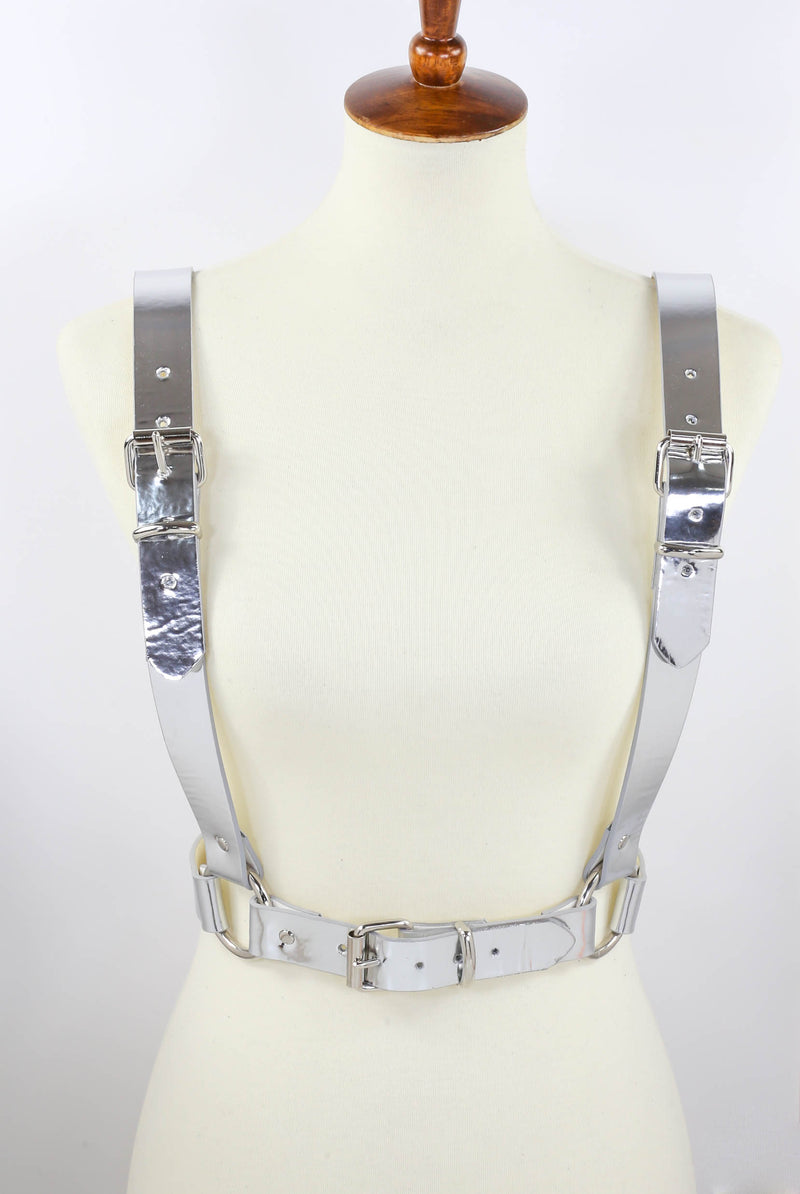 Silver Suspender Style Vegan Leather Harness