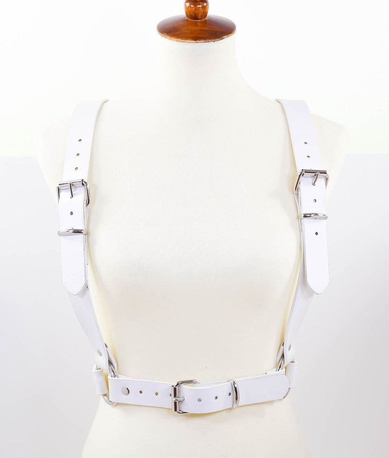 White Suspender Style Vegan Leather Harness